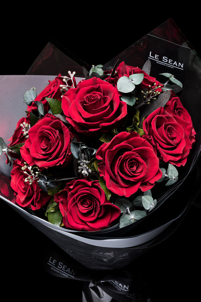 Preserved Bouquet - Red roses with eucalyptus seeds