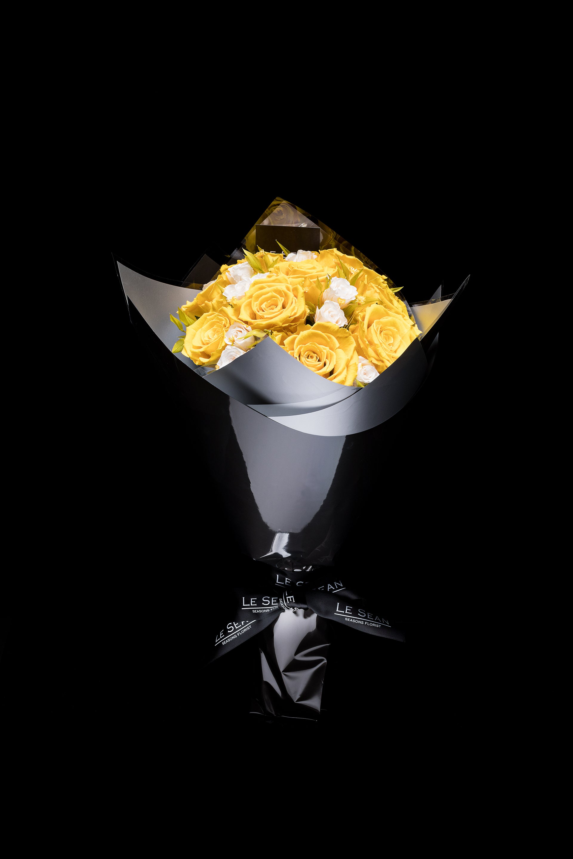 Preserved Bouquet - Yellow roses with white spray roses
