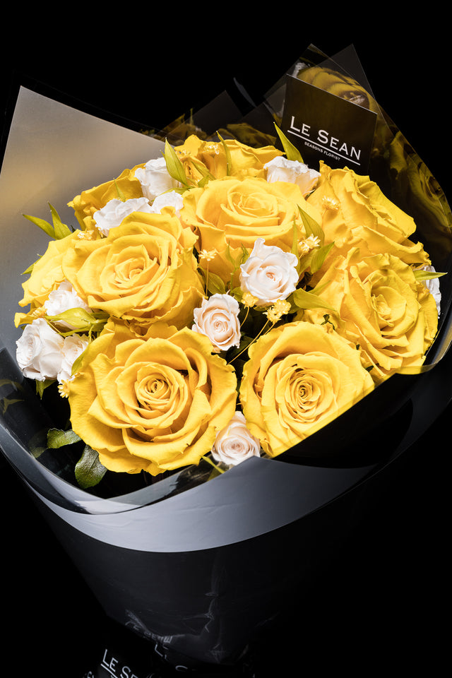 Preserved Bouquet - Yellow roses with white spray roses