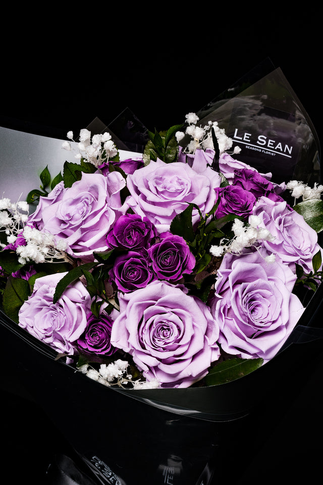 Preserved Bouquet - Lavender Purple Roses With Violet Spray Roses