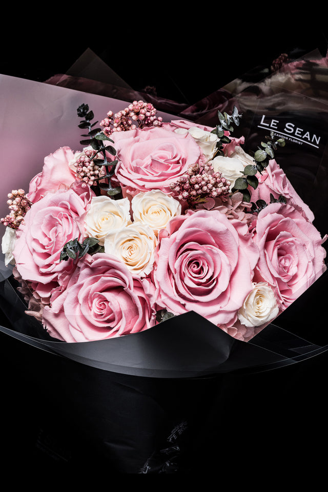 Preserved Bouquet - Pink roses with white spray roses